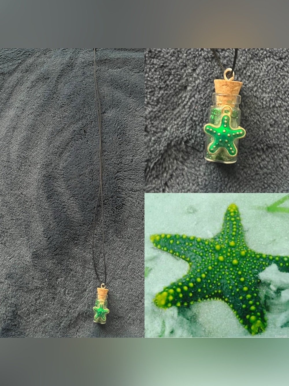 Green Starfish Glass Potion Fairy Glitter Bottle Necklace w/ Pendant